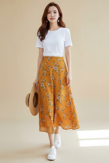 Jupe Longue Jaune Et Blanche