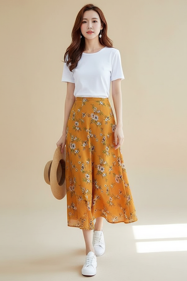 Jupe Longue Jaune Et Blanche