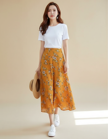 Jupe Longue Jaune Et Blanche