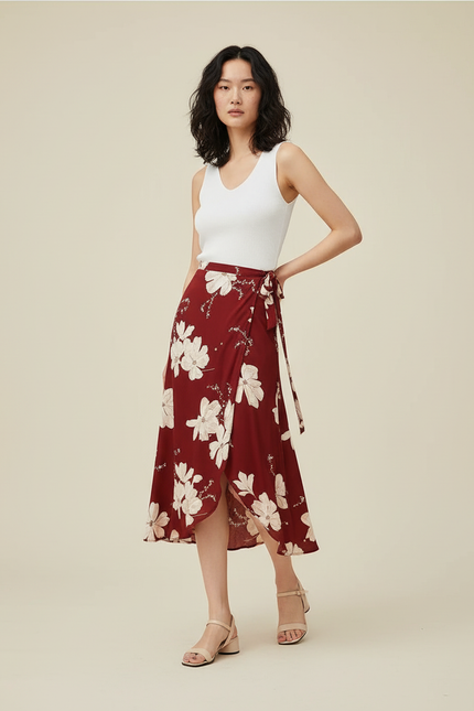 Jupe Portefeuille Longue Rouge