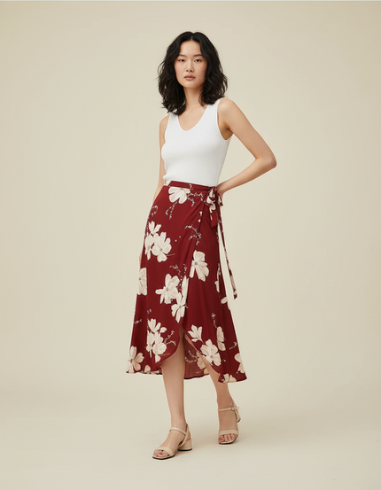 Jupe Portefeuille Longue Rouge