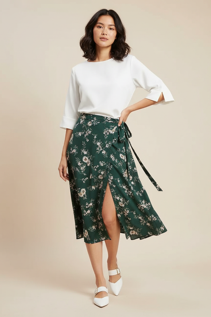 Jupe Longue Cache-Cœur Fleurie Fluide