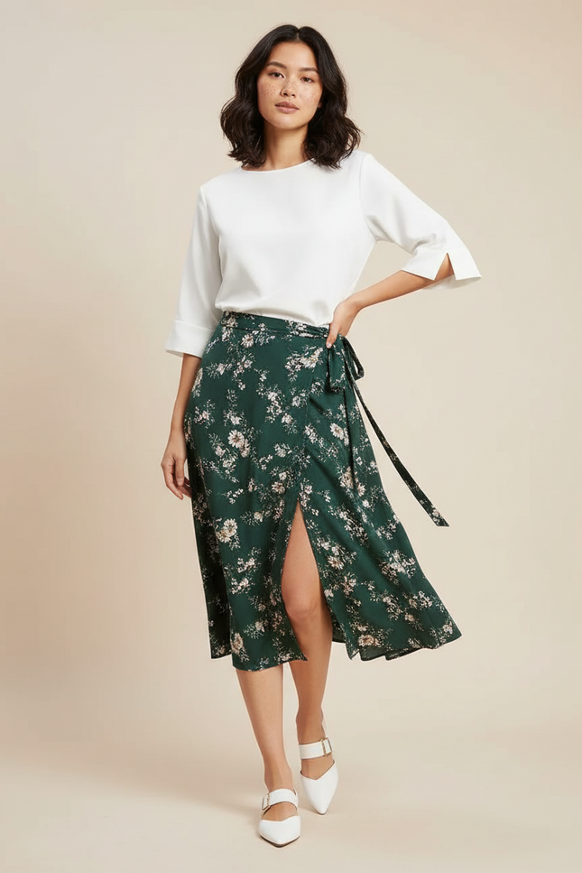 Jupe Longue Cache-Cœur Fleurie Fluide