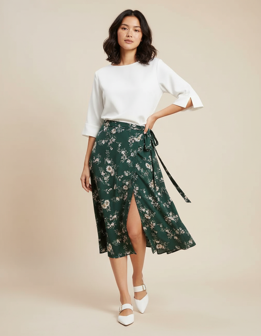 Jupe Longue Cache-Cœur Fleurie Fluide