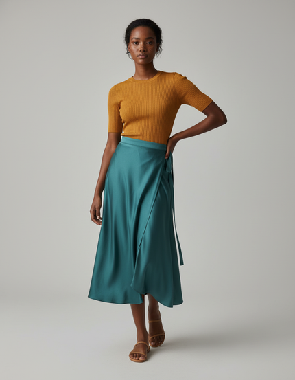 Jupe Longue Turquoise Portefeuille Fluide