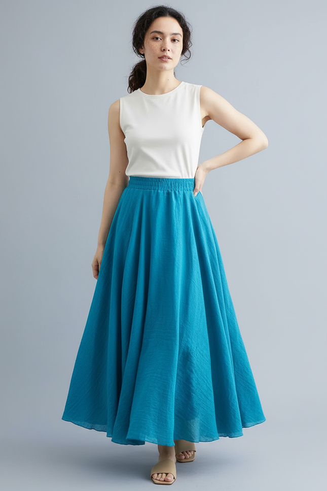 Jupe Longue Bleu Turquoise Fluide Bohème