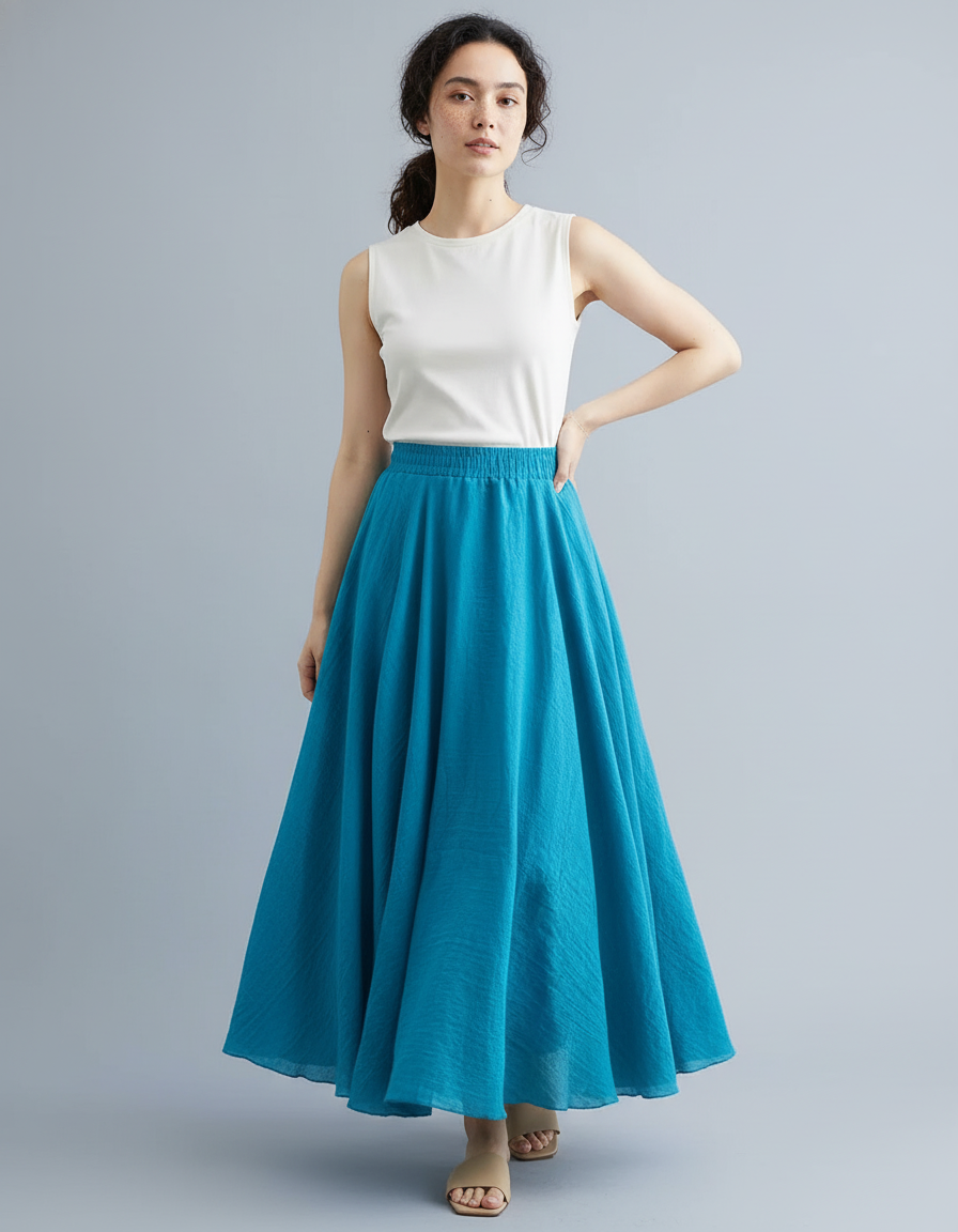 Jupe Longue Bleu Turquoise Fluide Bohème