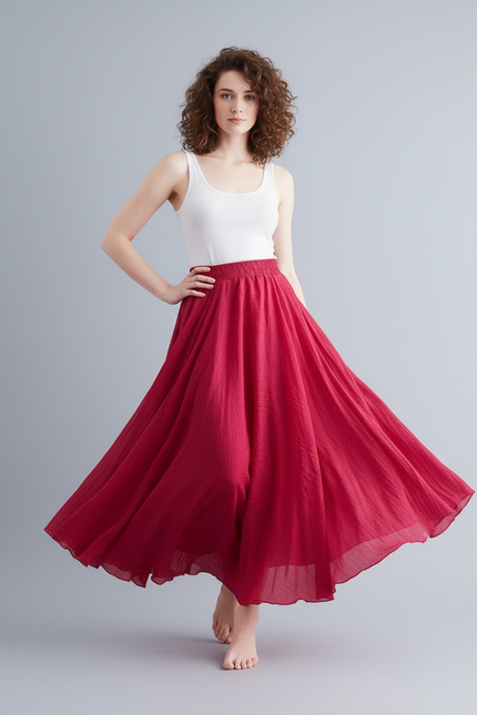Jupe Longue Rouge Fluide Bohème