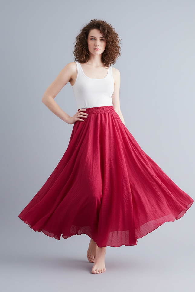 Jupe Longue Rouge Fluide Bohème