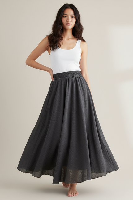 Jupe Longue Gris Anthracite Fluide Bohème