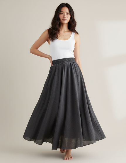 Jupe Longue Gris Anthracite Fluide Bohème