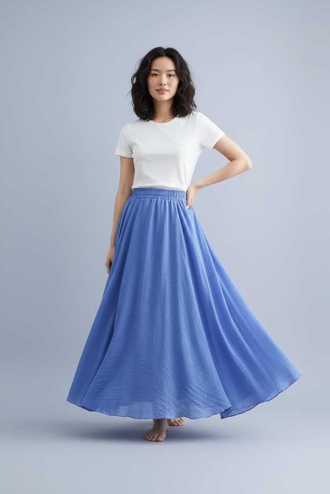 Jupe Longue Bleue Fluide Bohème