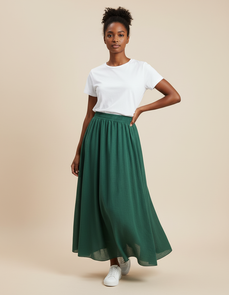 Jupe Longue Verte Fluide Bohème Style