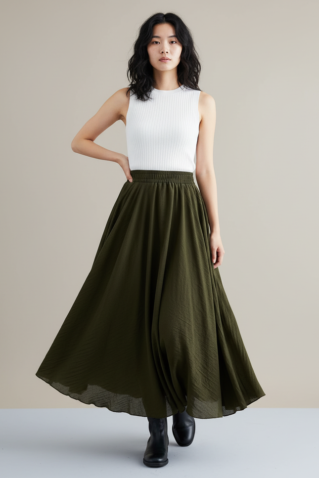 Jupe Longue Vert Kaki Fluide Bohème