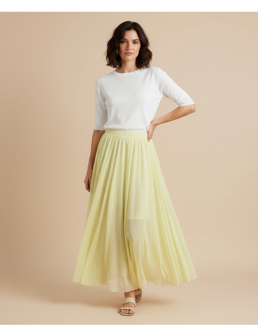 Jupe Longue Jaune Pastel