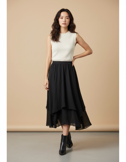 Jupe Longue Noire Superposée Élégante