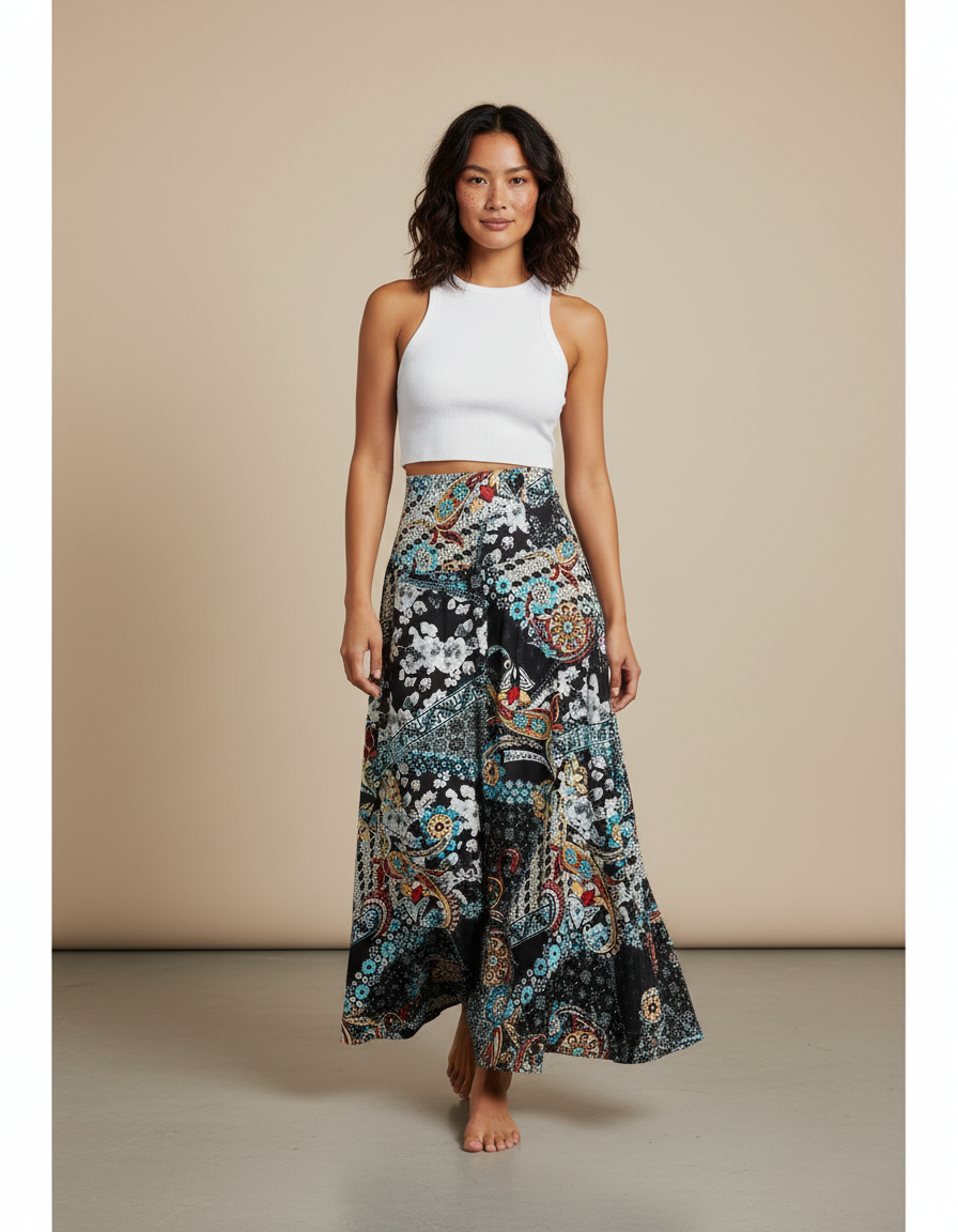 Jupe Longue Imprimée Fluide Bohème Femme