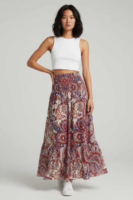 Jupe Longue Motif Fleuri Fluide Bohème