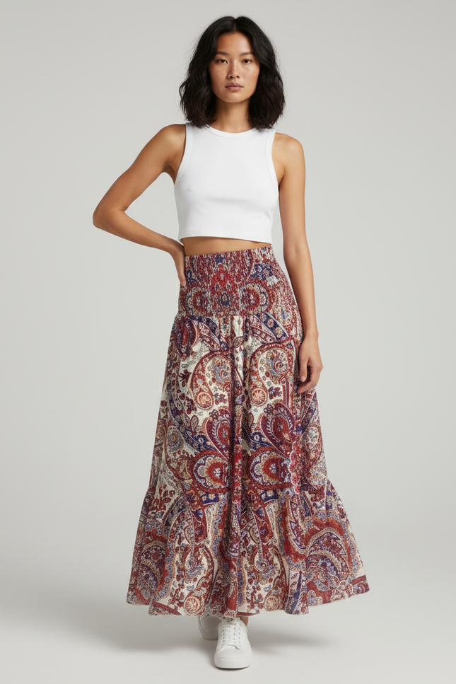 Jupe Longue Motif Fleuri Fluide Bohème