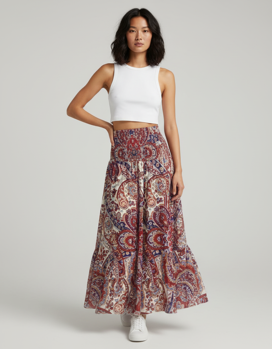 Jupe Longue Motif Fleuri Fluide Bohème