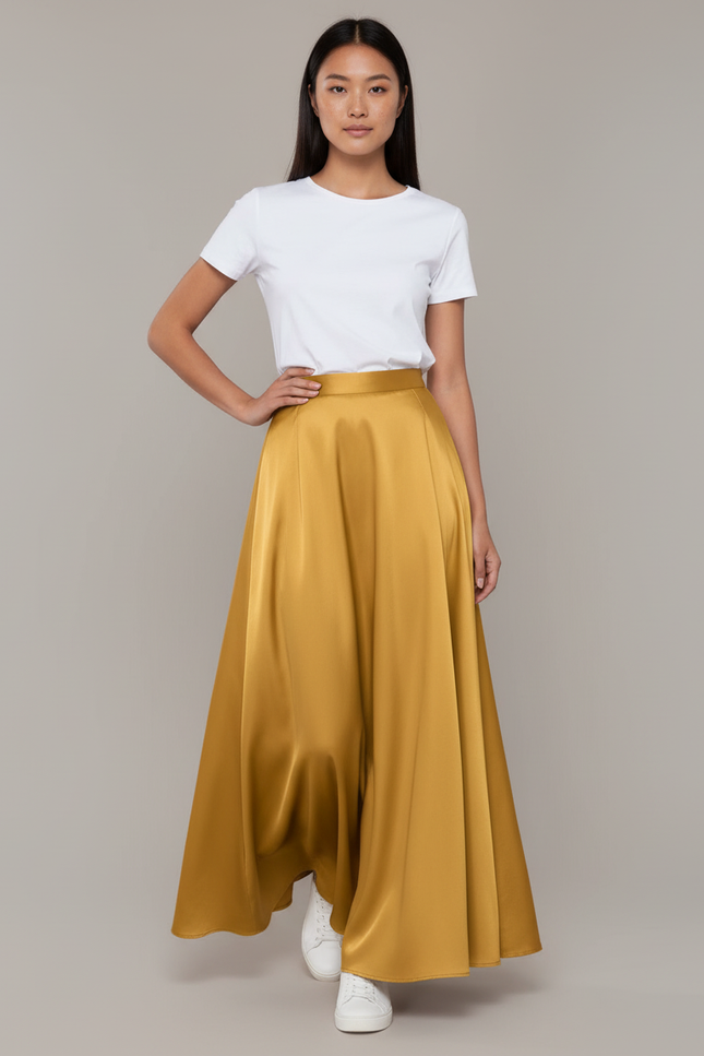 Jupe Longue Dorée Satinée Fluide