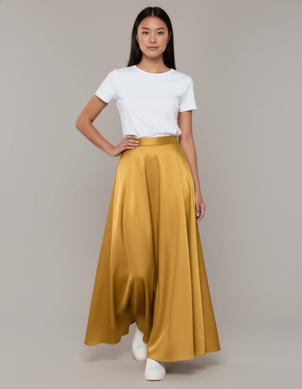 Jupe Longue Dorée Satinée Fluide