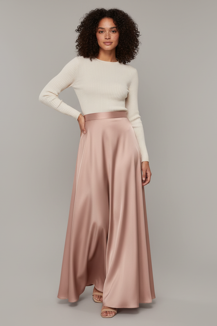 Jupe Longue Rose Satinée Élégante