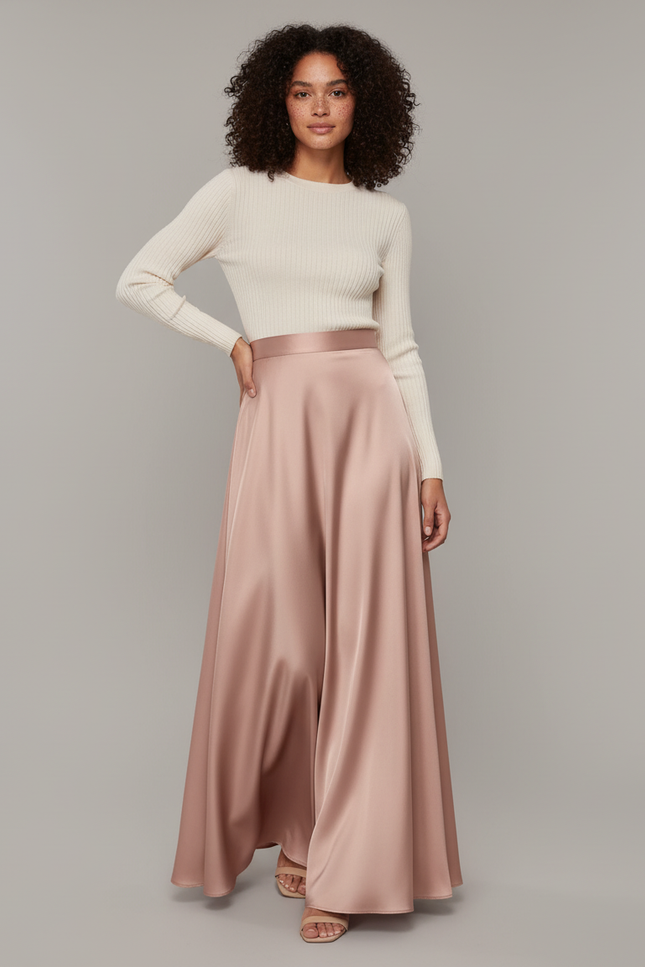 Jupe Longue Rose Satinée Élégante