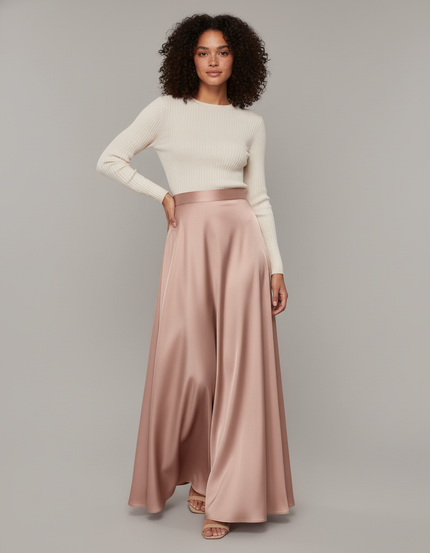 Jupe Longue Rose Satinée Élégante