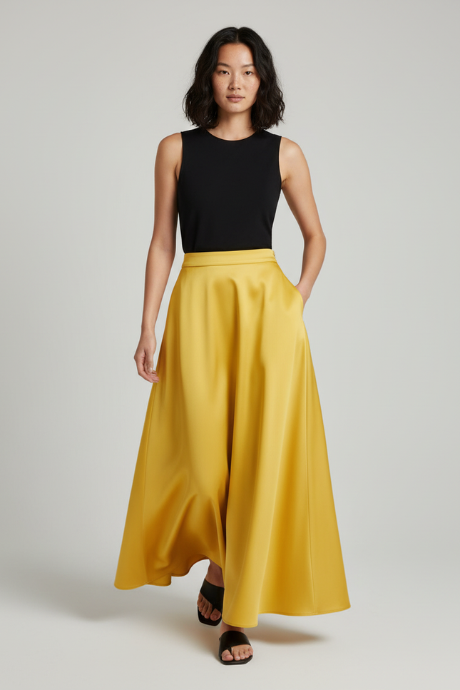 Jupe Longue Jaune Satinée Fluide