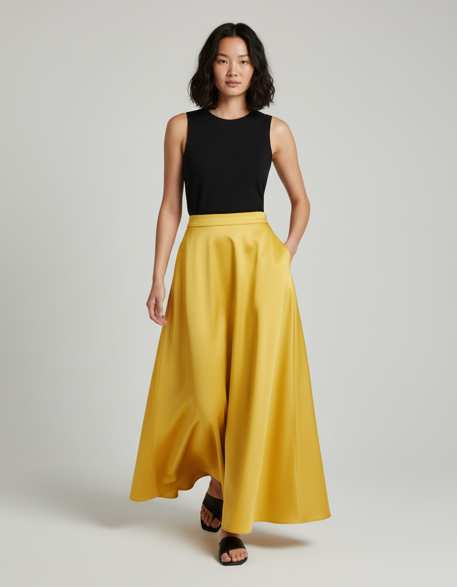 Jupe Longue Jaune Satinée Fluide