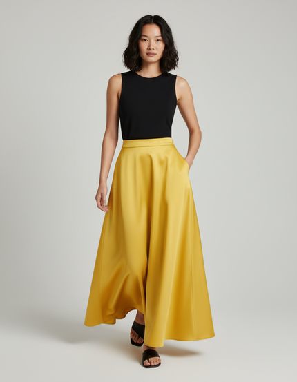 Jupe Longue Jaune Satinée Fluide