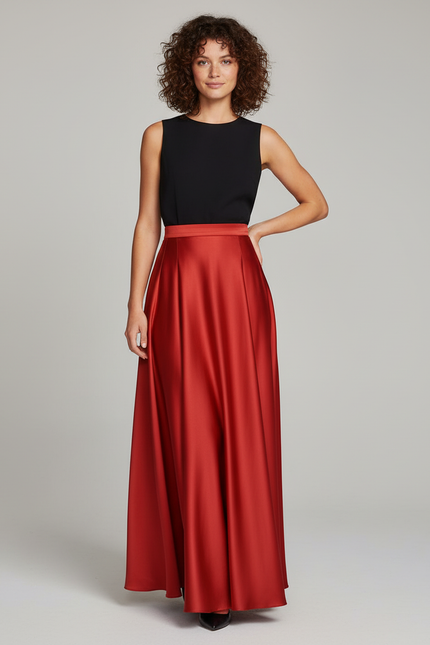 Jupe Longue Rouge Satinée Élégante