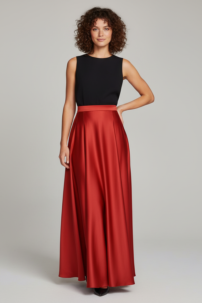 Jupe Longue Rouge Satinée Élégante