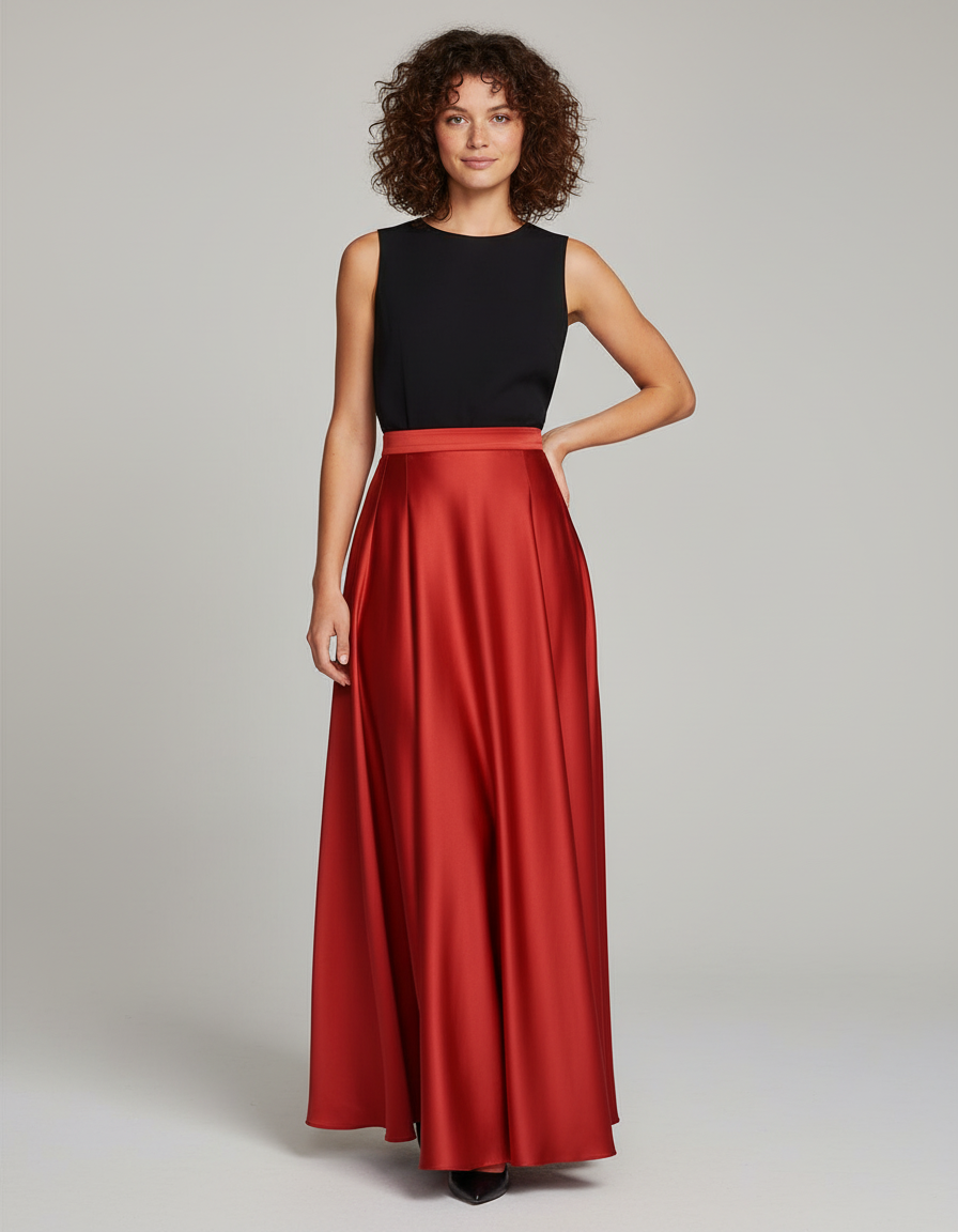Jupe Longue Rouge Satinée Élégante