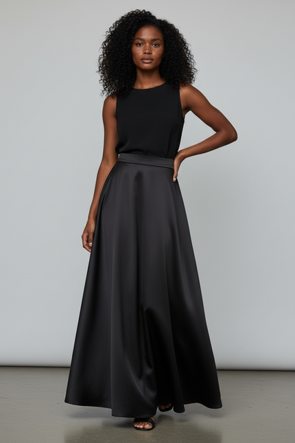 Jupe Longue Satin Fluide Élégante Femme Chic