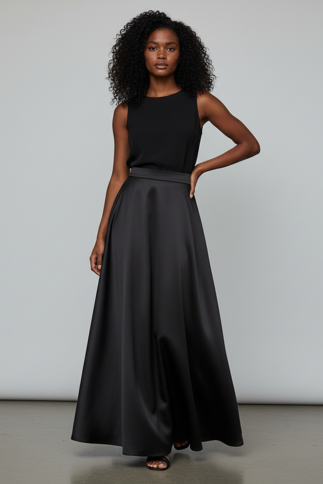 Jupe Longue Satin Fluide Élégante Femme Chic