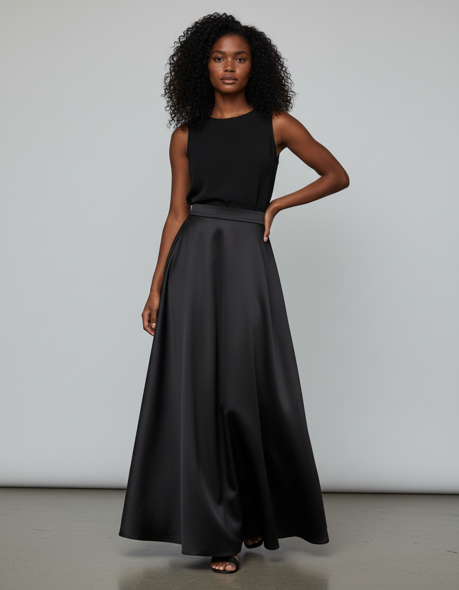 Jupe Longue Satin Fluide Élégante Femme Chic