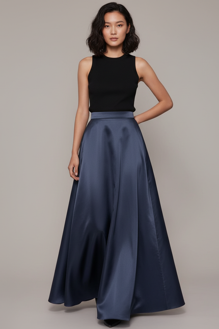 Jupe Longue Satinée Fluide Élégante Femme