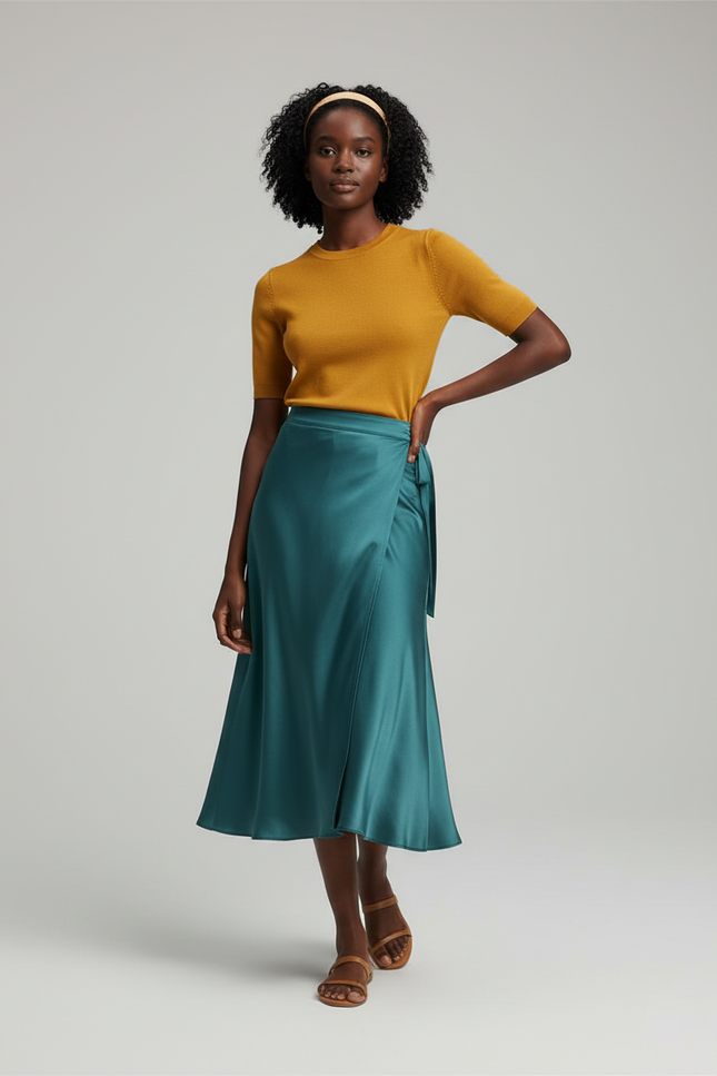 Jupe Longue Vert Canard Portefeuille Fluide