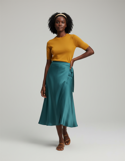 Jupe Longue Vert Canard Portefeuille Fluide