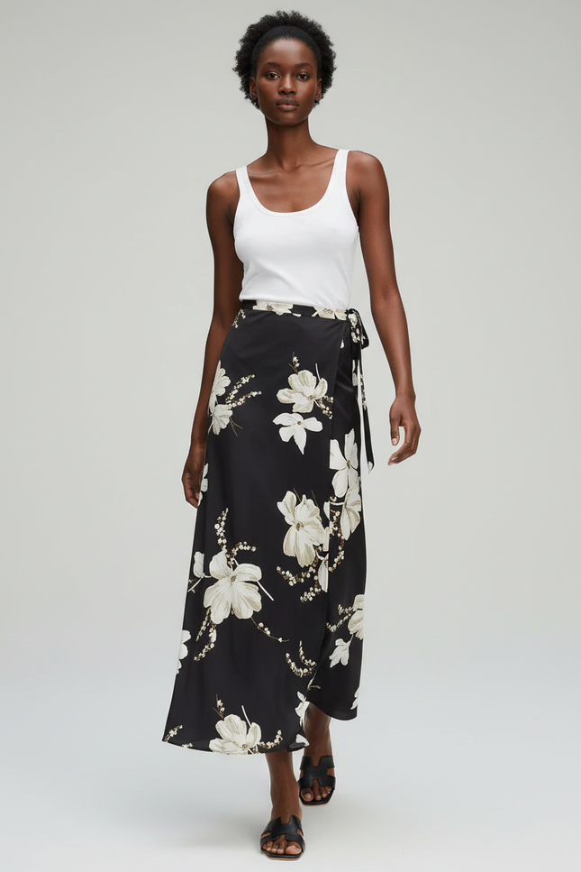 Jupe Longue Portefeuille Fleurie Fluide