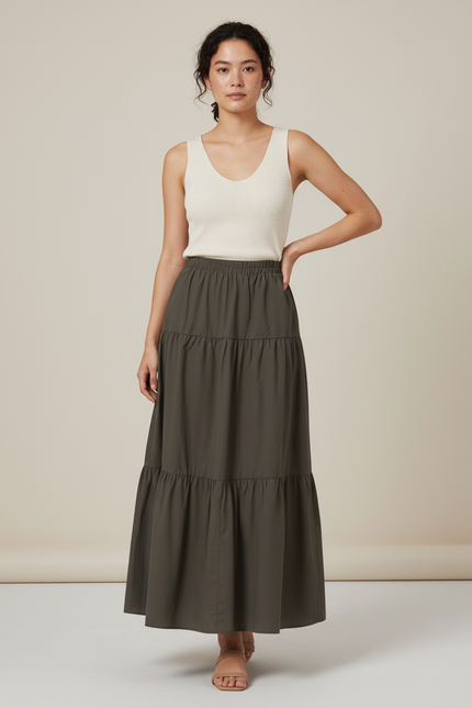 Jupe Longue Fluide Kaki Étages