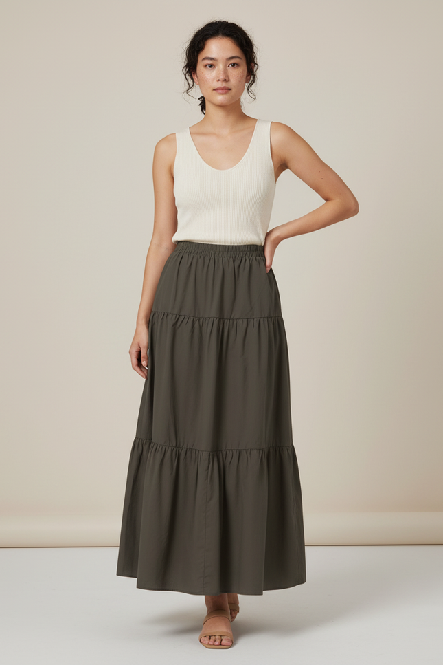Jupe Longue Fluide Kaki Étages