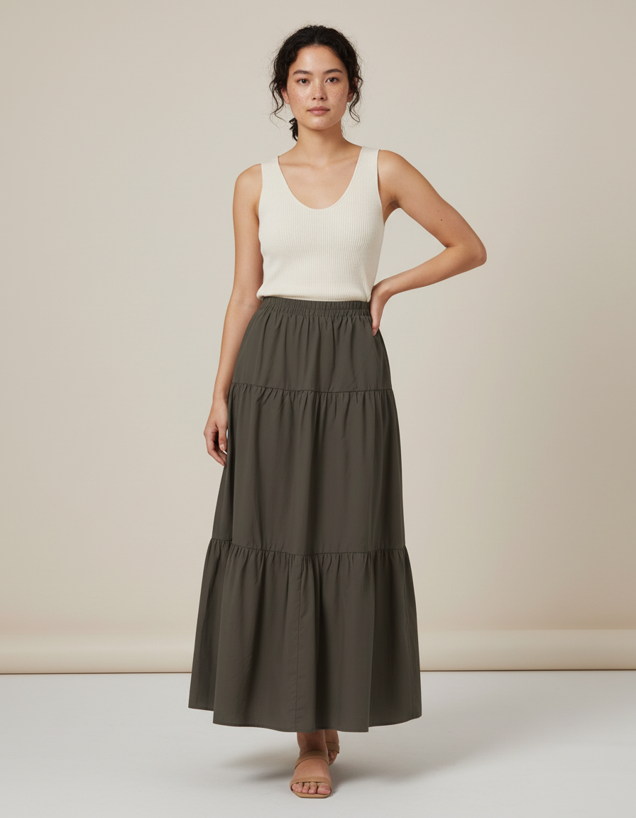 Jupe Longue Fluide Kaki Étages
