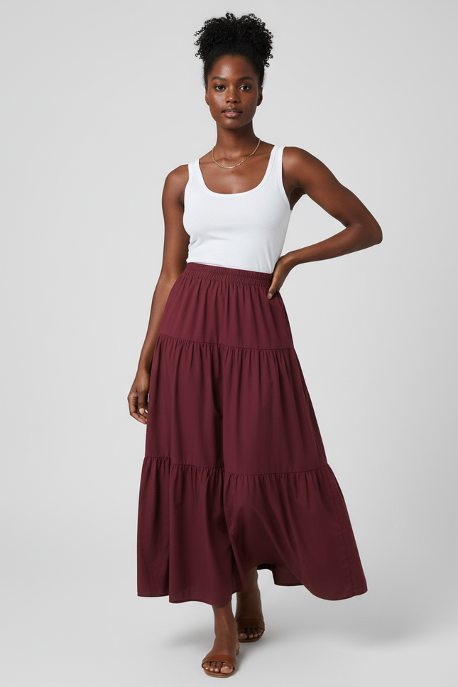 Jupe Longue Bordeaux Volants Fluide