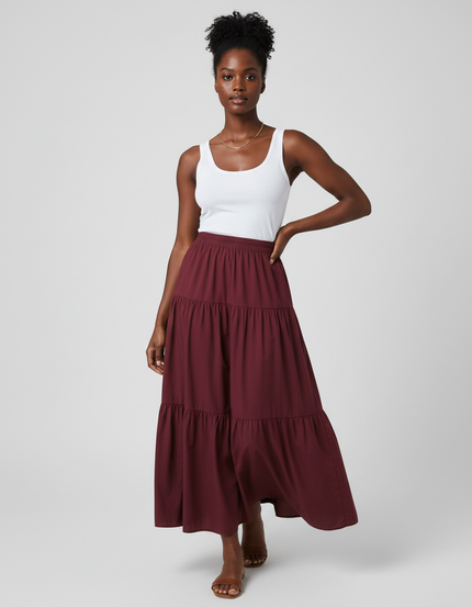 Jupe Longue Bordeaux Volants Fluide