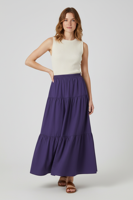 Jupe Longue Violette À Volants Fluide Chic