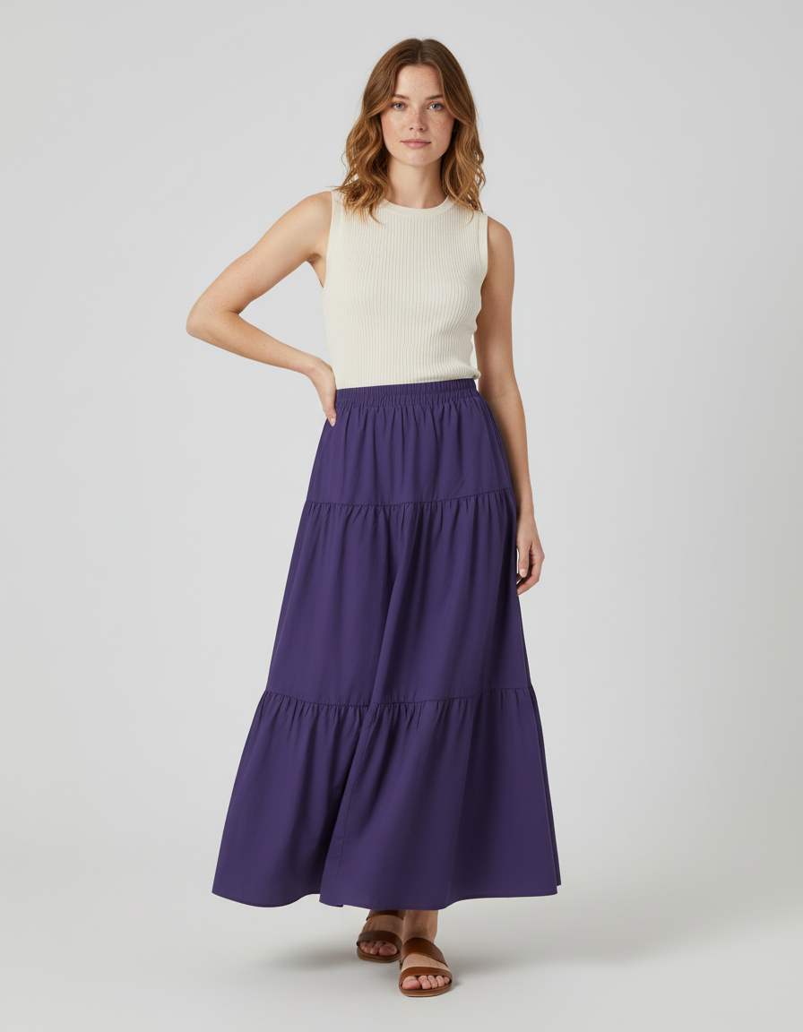 Jupe Longue Violette À Volants Fluide Chic