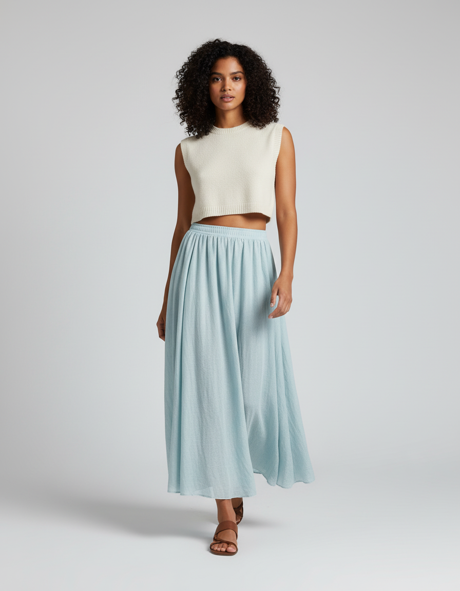 Jupe Longue Bleu Clair Fluide Bohème